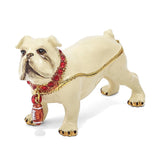 Bejeweled Bulldog w/Football Trinket Box with Charm Pendant