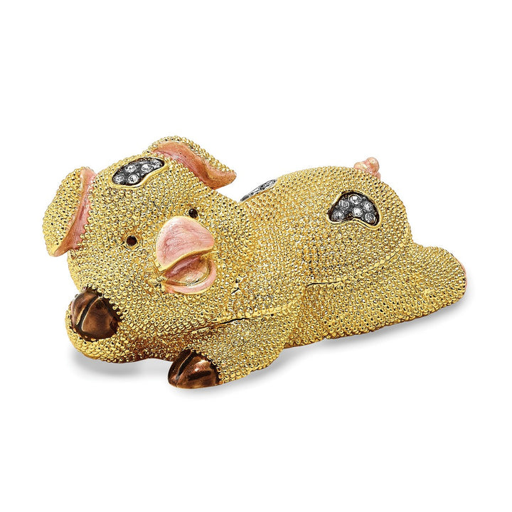 Bejeweled Cute Pig Trinket Box with Charm Pendant