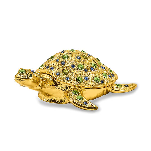 Bejeweled Golden Sea Turtle Trinket Box with Charm Pendant