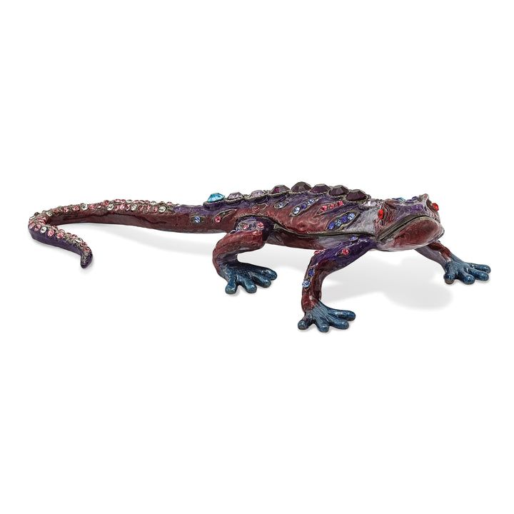 Bejeweled Gecko Trinket Box with Charm Pendant