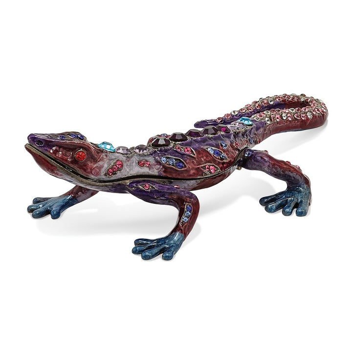 Bejeweled Gecko Trinket Box with Charm Pendant