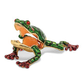 Bejeweled Green Pond Frog Trinket Box with Charm Pendant