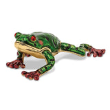 Bejeweled Green Pond Frog Trinket Box with Charm Pendant