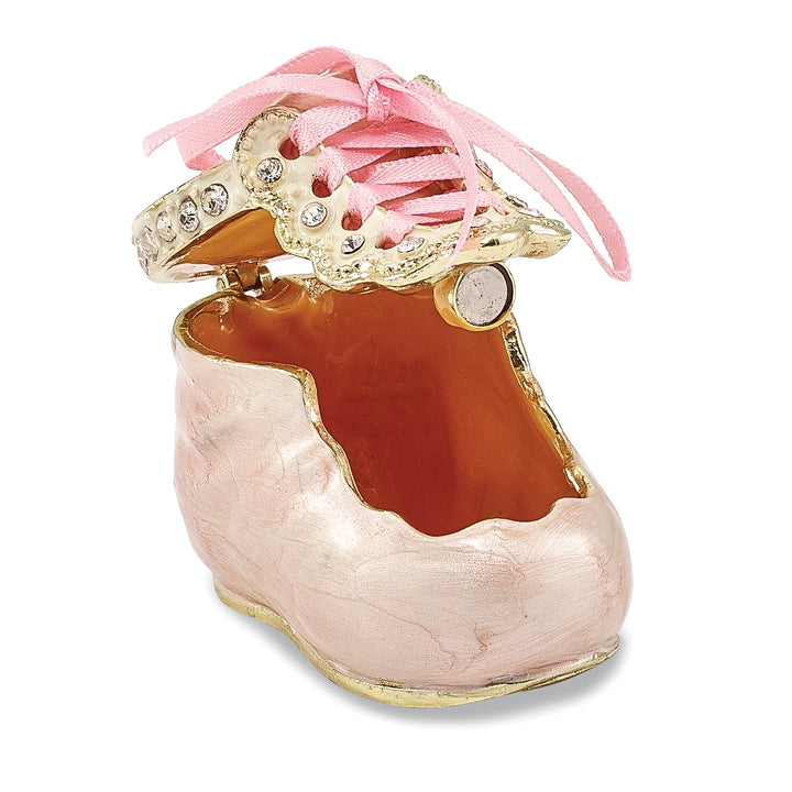Bejeweled Pink Baby Bootie Trinket Box with Charm Pendant
