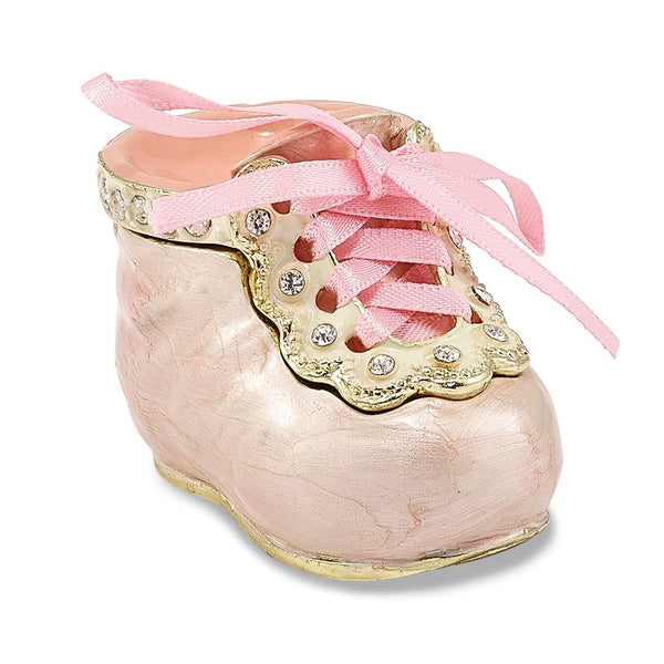 Bejeweled Pink Baby Bootie Trinket Box with Charm Pendant