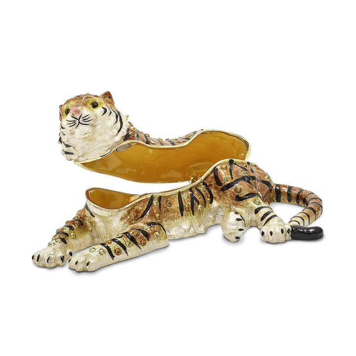Bejeweled Tiger Trinket Box with Charm Pendant