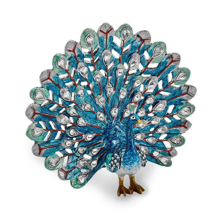 Bejeweled Blue Peacock Trinket Box with Charm Pendant