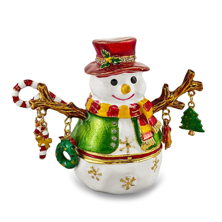 Bejeweled Snowman Tree Trinket Box with Charm Pendant