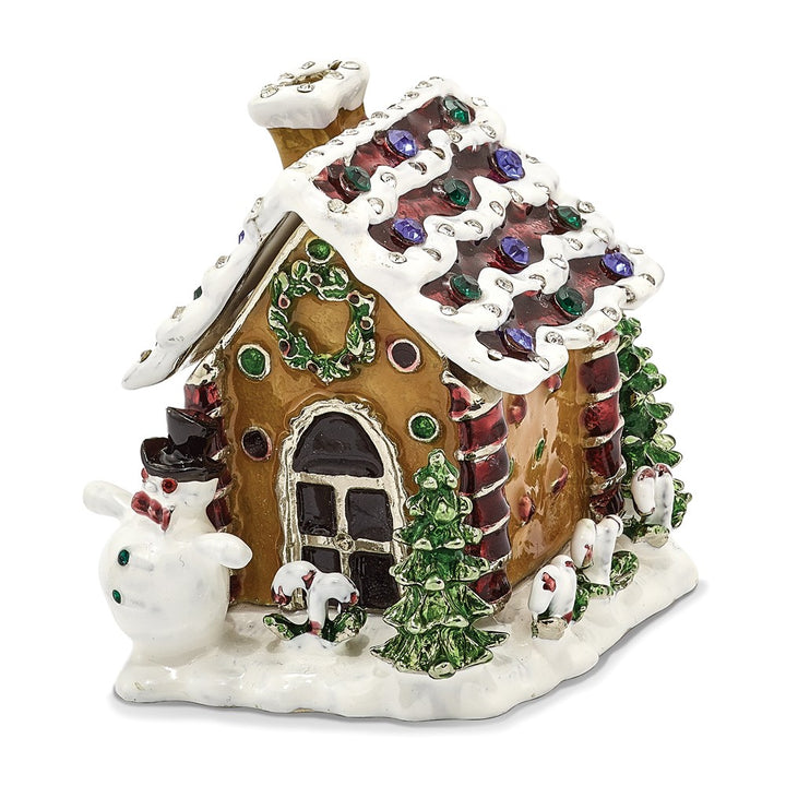 Bejeweled Gingerbread House Trinket Box with Charm Pendant