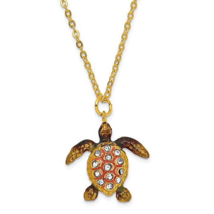 Bejeweled Loggerhead Turtle Trinket Box with Charm Pendant