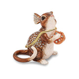 Bejeweled Mouse w/Cheese Trinket Box with Charm Pendant