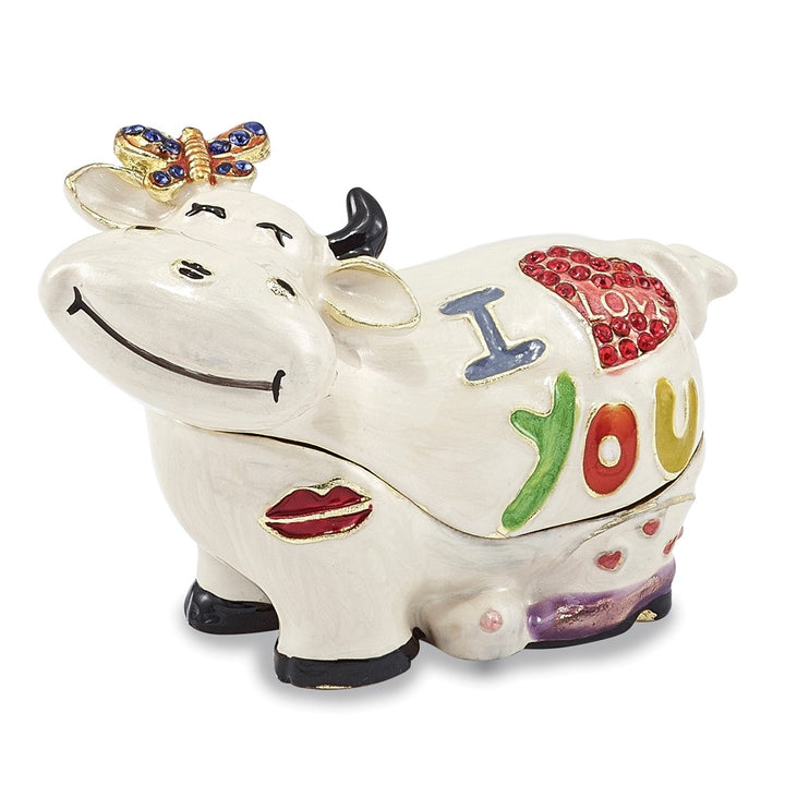 Bejeweled I Love You Cow Trinket Box with Charm Pendant