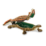 Bejeweled Green Alligator Trinket Box with Charm Pendant