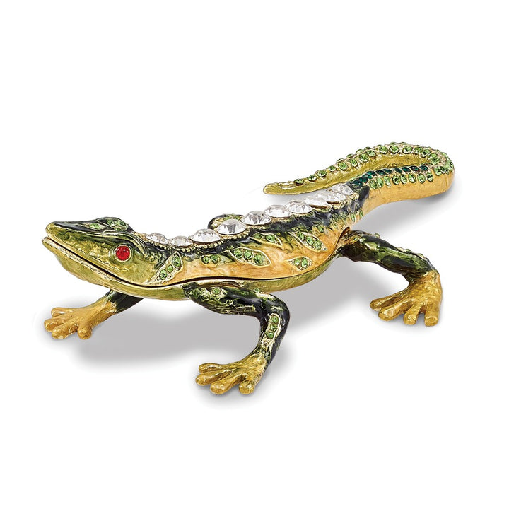 Bejeweled Rain Forest Lizard Trinket Box with Charm Pendant