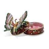 Bejeweled Butterfly & Flowers Trinket Box with Charm Pendant