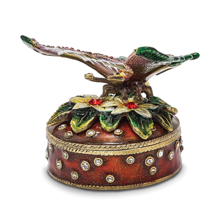 Bejeweled Butterfly & Flowers Trinket Box with Charm Pendant