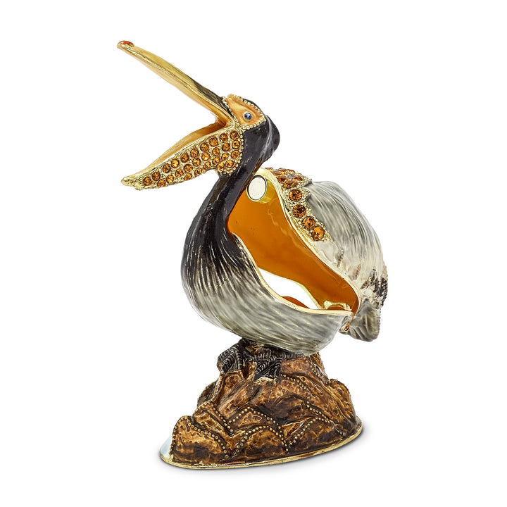 Bejeweled Pelican Trinket Box with Charm Pendant
