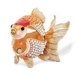 Bejeweled & Simulated Pearls Goldfish Trinket Box with Charm Pendant