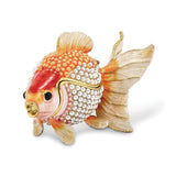 Bejeweled & Simulated Pearls Goldfish Trinket Box with Charm Pendant