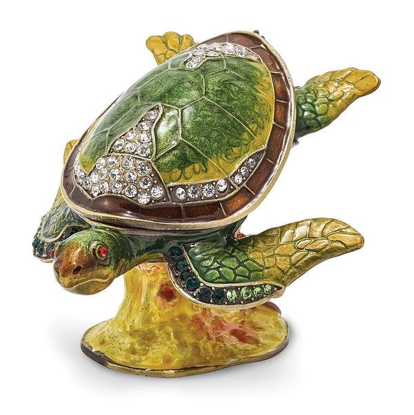 Bejeweled Reef Dweller Turtle Trinket Box with Charm Pendant