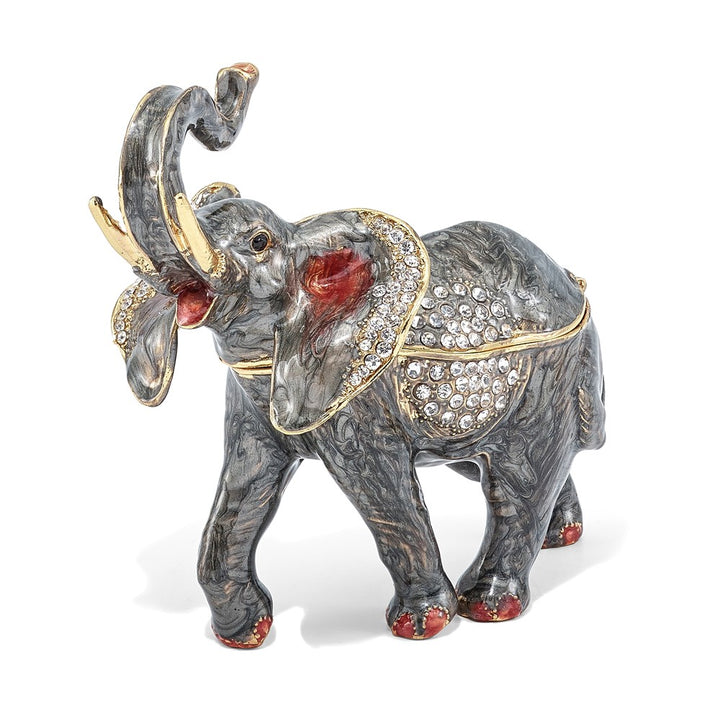 Bejeweled Trumpeting Elephant Trinket Box with Charm Pendant
