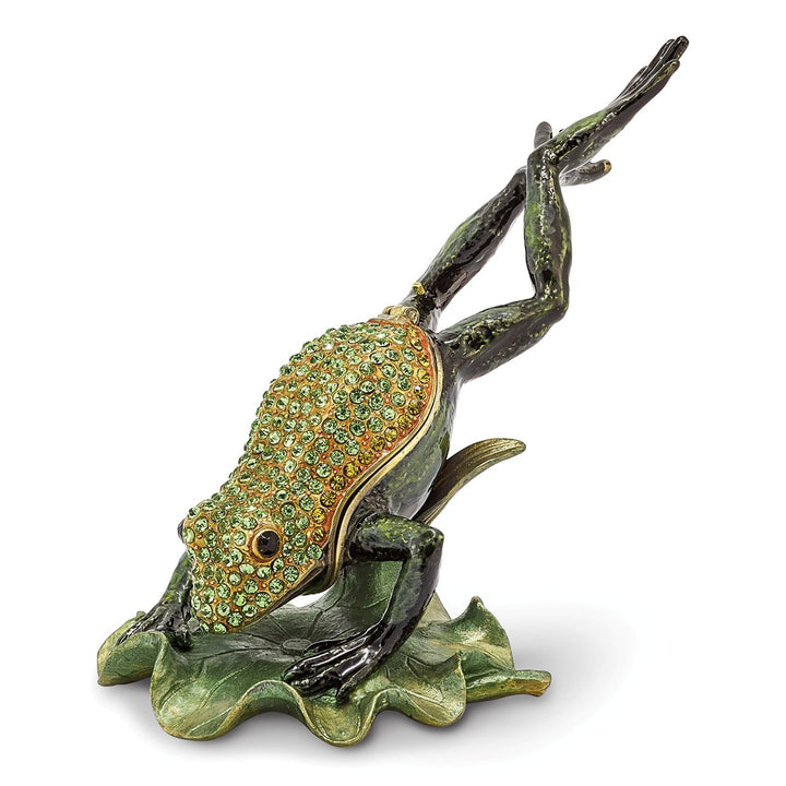 Bejeweled Diving Frog Trinket Box with Charm Pendant