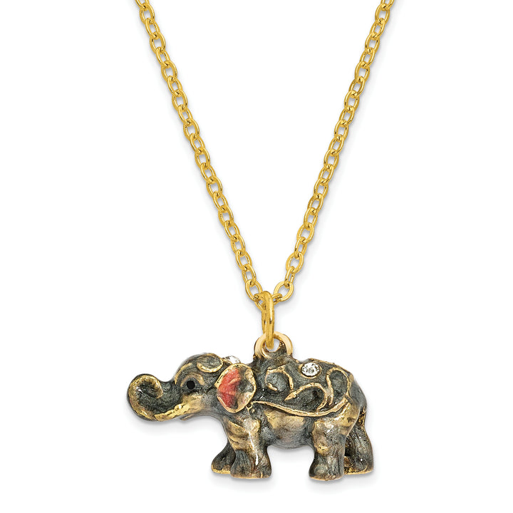 Bejeweled Grey Elephant Trinket Box with Charm Pendant