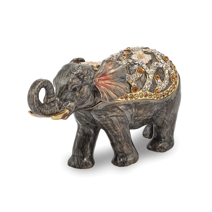 Bejeweled Grey Elephant Trinket Box with Charm Pendant