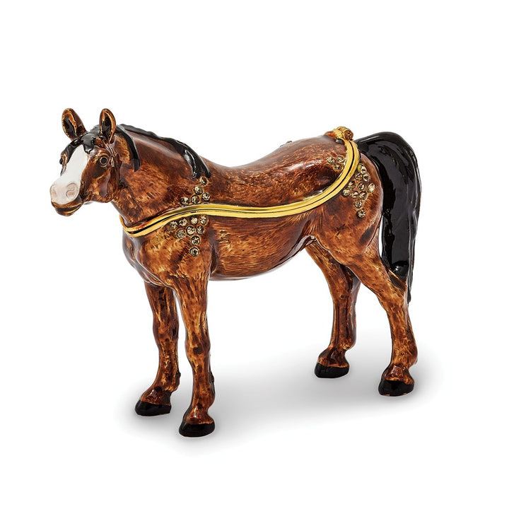 Bejeweled Brown Horse Trinket Box with Charm Pendant