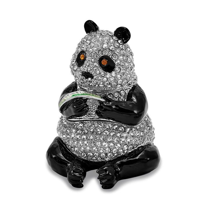 Bejeweled Panda w/Leaf Trinket Box with Charm Pendant