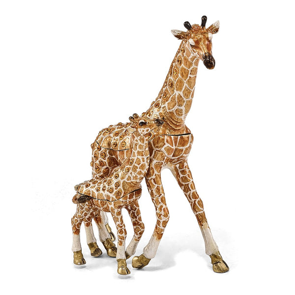 Bejeweled Mother & Baby Giraffe Trinket Box with Charm Pendant