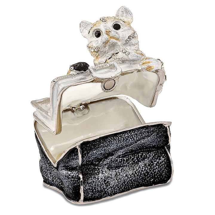 Bejeweled Miss Kitty in Purse Trinket Box with Charm Pendant