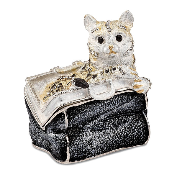 Bejeweled Miss Kitty in Purse Trinket Box with Charm Pendant