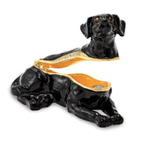 Bejeweled Black Labrador Trinket Box with Charm Pendant