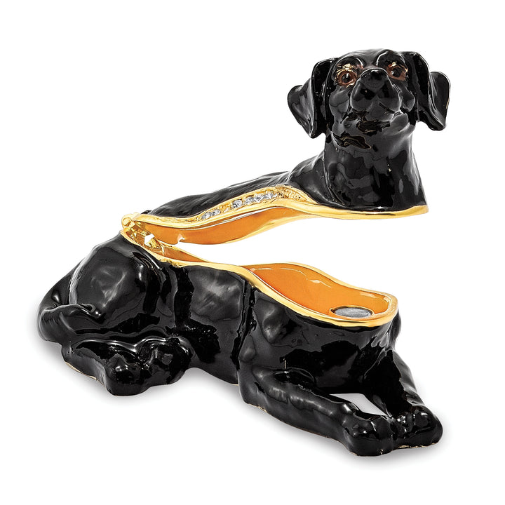 Bejeweled Black Labrador Trinket Box with Charm Pendant