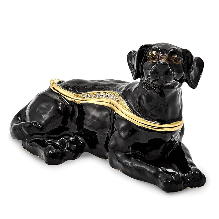 Bejeweled Black Labrador Trinket Box with Charm Pendant