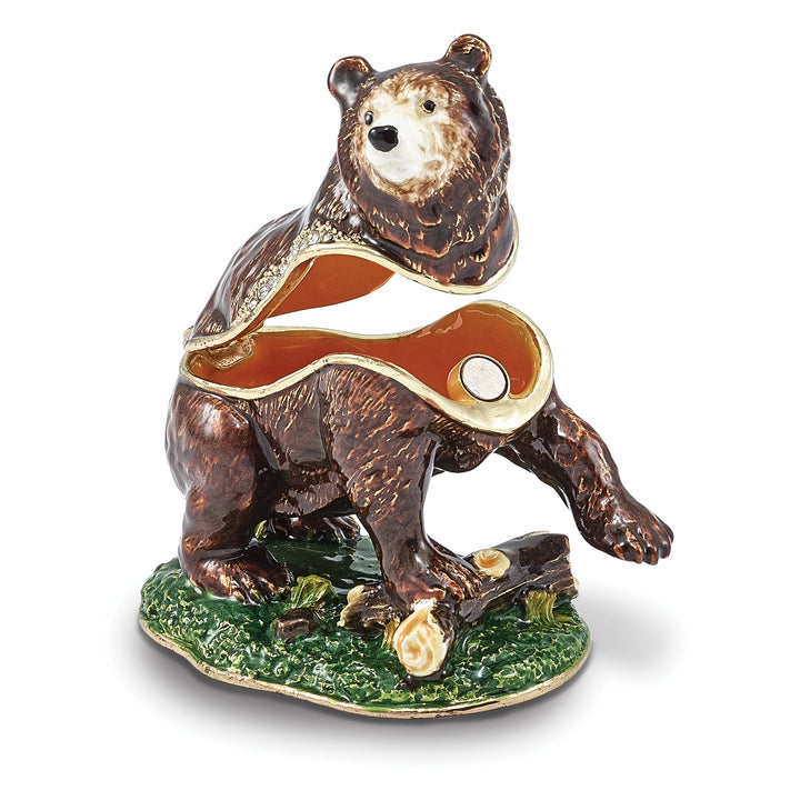 Bejeweled Kodiak Bear Trinket Box with Charm Pendant