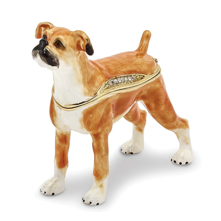 Bejeweled Boxer Trinket Box with Charm Pendant