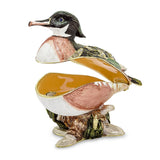 Bejeweled Wood Duck Trinket Box with Charm Pendant