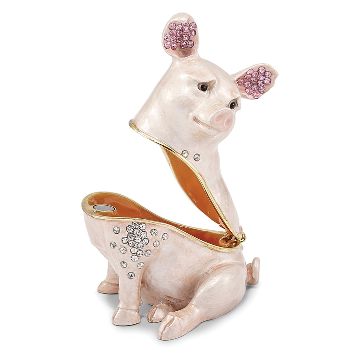 Bejeweled Bashful Pig Trinket Box with Charm Pendant