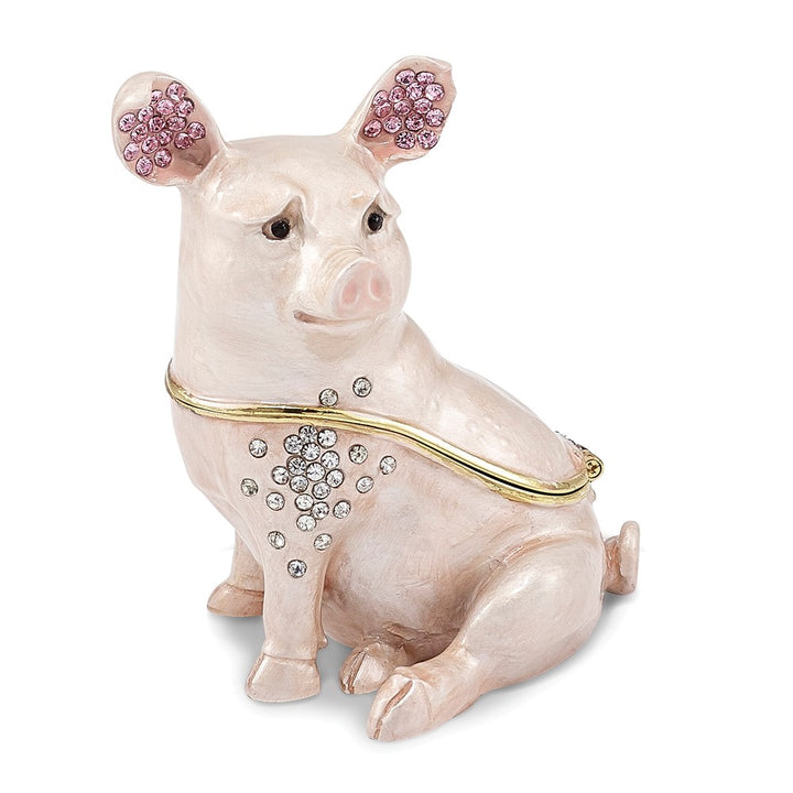 Bejeweled Bashful Pig Trinket Box with Charm Pendant