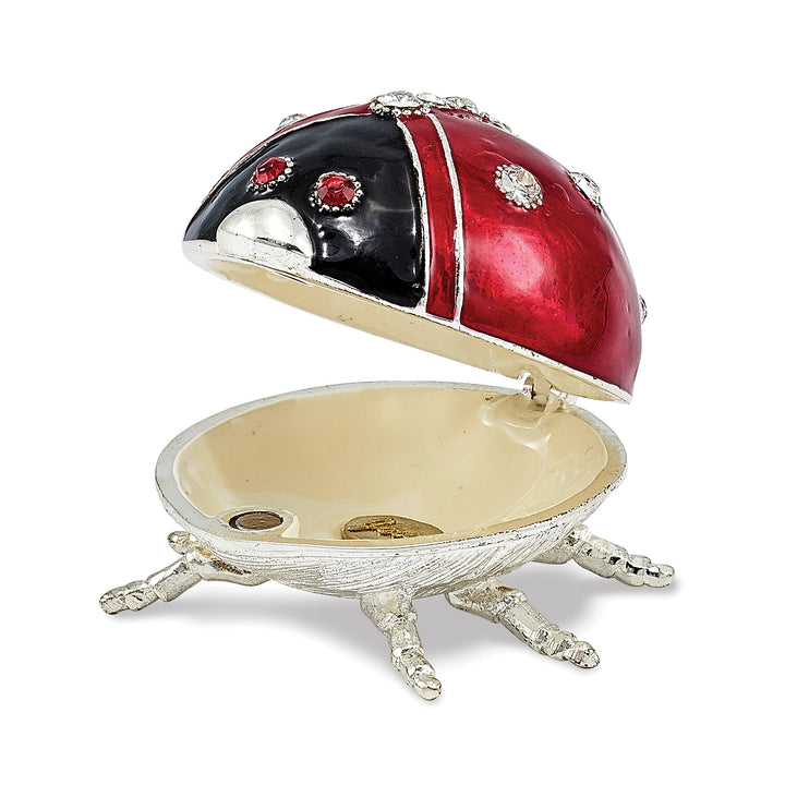 Bejeweled Enameled Ladybug Trinket Box with Charm Pendant