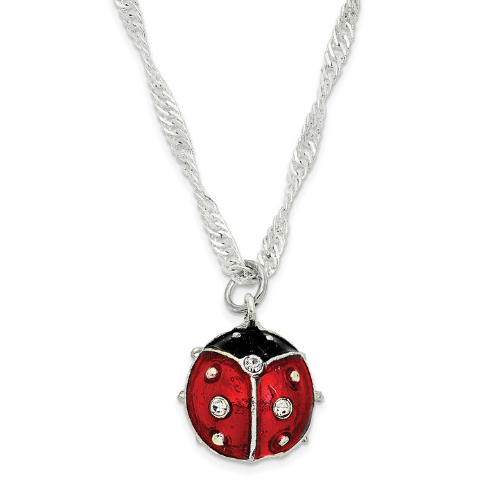 Bejeweled Enameled Ladybug Trinket Box with Charm Pendant