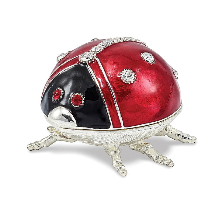 Bejeweled Enameled Ladybug Trinket Box with Charm Pendant