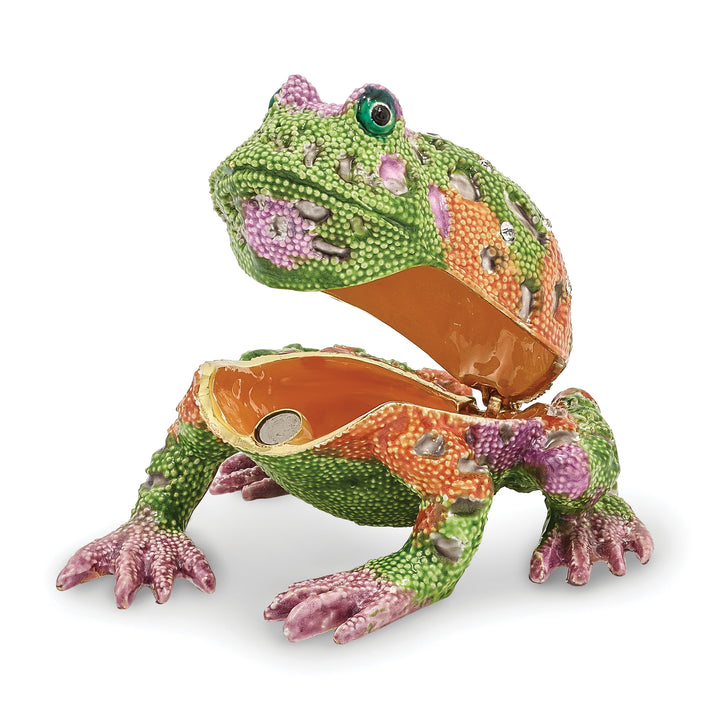 Bejeweled Psychedelic Frog Trinket Box with Charm Pendant