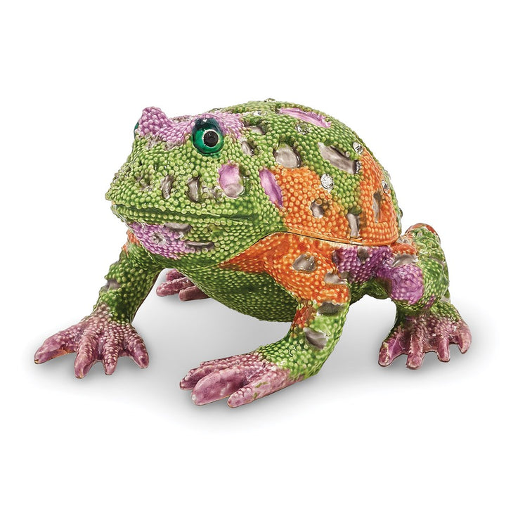Bejeweled Psychedelic Frog Trinket Box with Charm Pendant