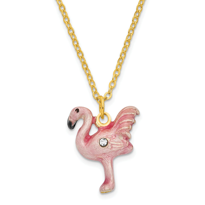 Bejeweled Pink Flamingo Trinket Box with Charm Pendant