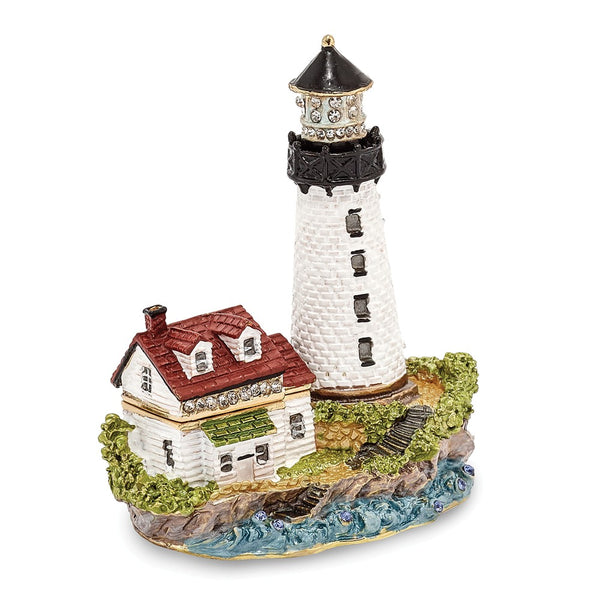 Bejeweled Lighthouse Trinket Box with Charm Pendant