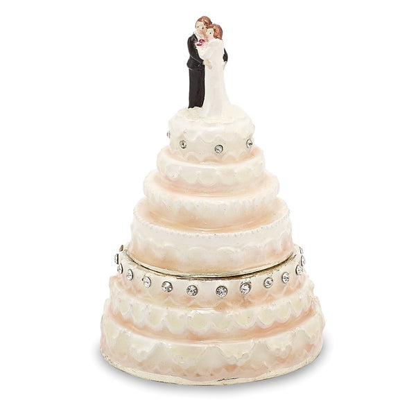 Bejeweled I Do Wedding Cake Trinket Box with Charm Pendant