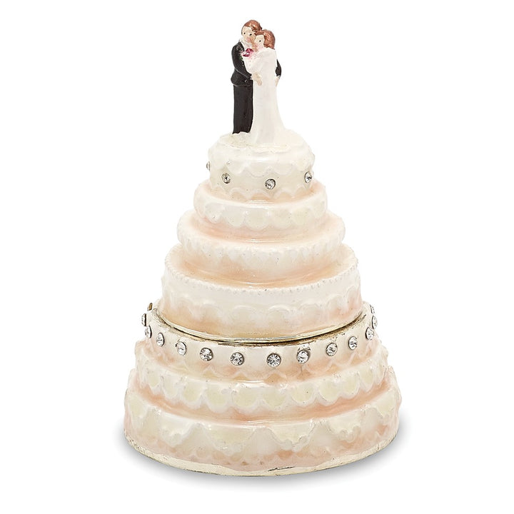 Bejeweled I Do Wedding Cake Trinket Box with Charm Pendant